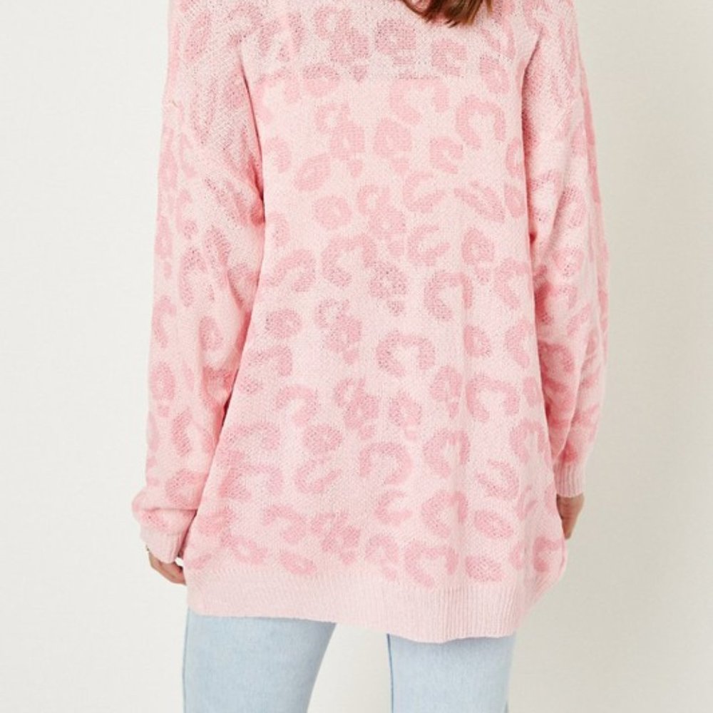 Oversized Pink Lightweight Leopard Knit Cardigan - Picture 10 of 10